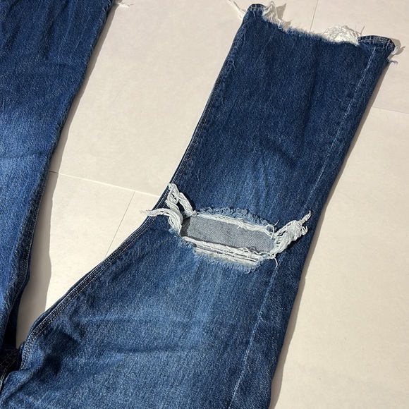 American Eagle denim jeans 90s flare sz 4 short medium wash distressed - Picture 7 of 7